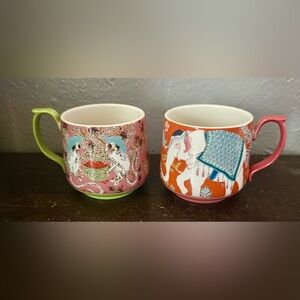Anthropologie Pink and Orange Elephant Mugs Set
